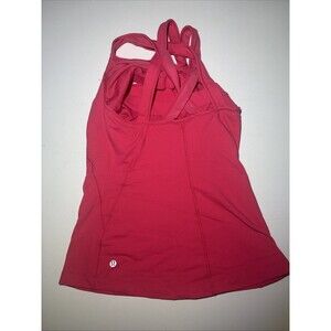 Lululemon Stash N Run Tank Size 8 Ruby Red Glossy Luxtreme Double Cross Straps